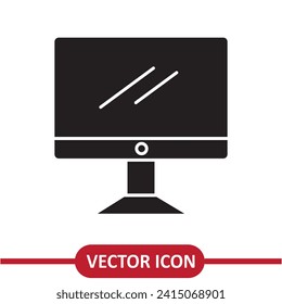 Monitor vector icon, flat black vector illustration on white background..eps