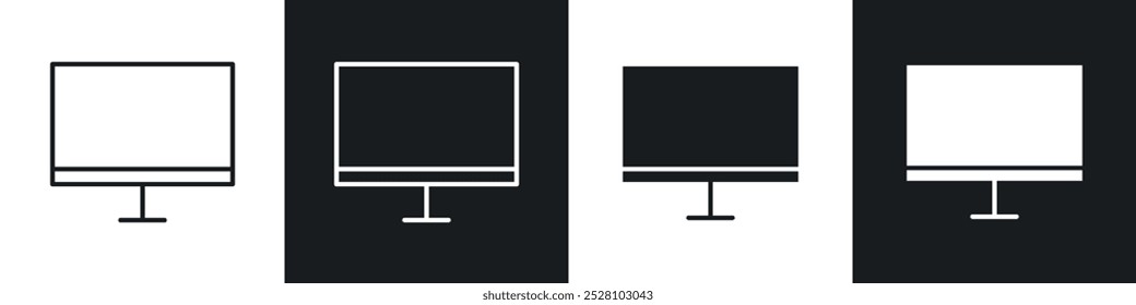 Ícone de vetor de monitor definido em preto e branco