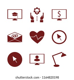 monitor vector icons set. with heartbeat, person monitor, cursor and mail in set