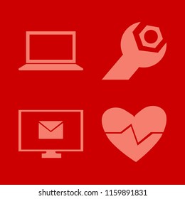 monitor vector icons set. with mail, heartbeat, laptop and wrench gear in set