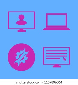 monitor vector icons set. with person monitor, wrench gear, laptop and computer cursor in set