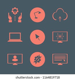 monitor vector icons set. with technology progress, cursor, laptop and upload in set