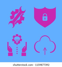 monitor vector icons set. with wrench gear, upload, shield lock security and technology progress in set