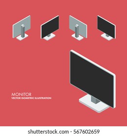 Monitor - Vector Isometric Illustration - In all four direction - minimal flatdesign office item