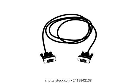 señal de cable VGA de monitor, silueta aislada negra