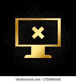Monitor virus delete danger gold icon. Vector illustration of golden particle background.