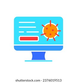 Monitor with virus line icon. Medicine, training, doctor, doctor, online consultation, international classification of diseases. Vector color icon on white background for business and advertising.