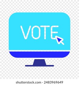 Monitor with vote text icon. Elections, evote, check stamps, voting, candidate, voter, polling station, president, parliament, electronic voting, debate, election campaign.