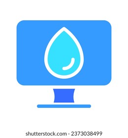 Monitor with water drop line icon. Technology, screen, TV, computer, resolution, free time. Vector color icon on a white background for business and advertising.