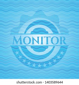 Monitor water wave representation badge. Vector Illustration. Detailed.