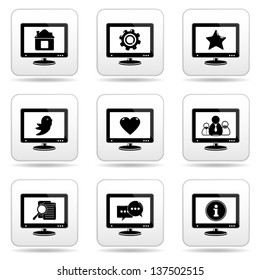 Monitor web buttons with social media signs on screen