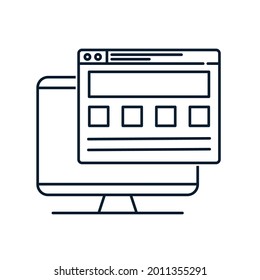 Monitor, web page. Search result concept. Vector icon isolated on white background.