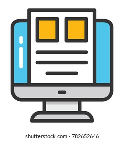 Monitor with web page, website template flat icon