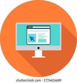 Monitor, web site flat icon on orange background, vector symbol