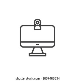 Monitor mit Webcam Linie Symbol. lineares Stilzeichen für mobiles Konzept und Webdesign. Vektorsymbol für Computerbildschirm und Webkamera. Symbol, Logo-Abbildung. Vektorgrafik