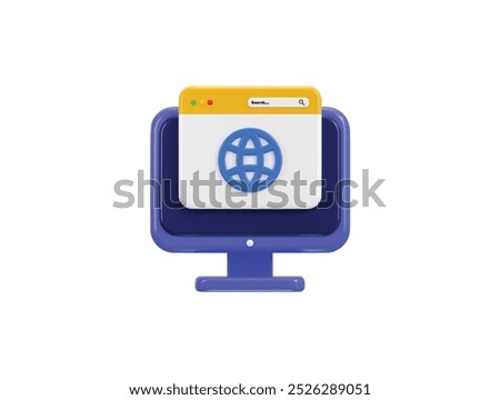 Monitor with webpage and world wide web symbol Internet globe icon 3d render