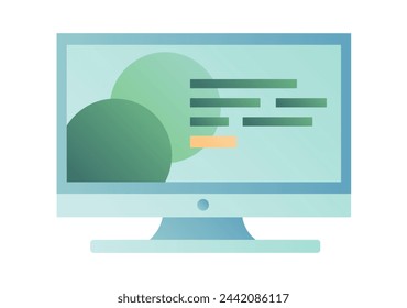 Supervisar sitio web. Página de promoción del sitio en la pantalla. Diapositiva con contenido en el escritorio. Computadora, tecnología. Monobloque. Imagen de color degradado. Objeto aislado. Ilustración de vector