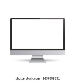 Monitor with white display and shadow, front view - stock vector.