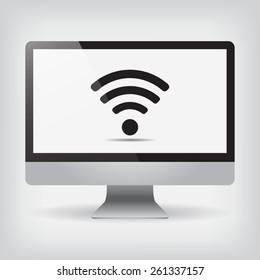 Monitor Wi fi on screen vector illustration on gray background
