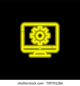 Monitor yellow glowing neon ui ux icon. Glowing sign logo vector
