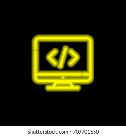 Monitor yellow glowing neon ui ux icon. Glowing sign logo vector