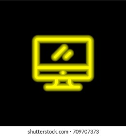 Monitor yellow glowing neon ui ux icon. Glowing sign logo vector