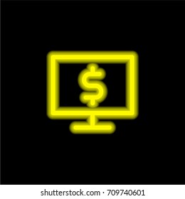 Monitor yellow glowing neon ui ux icon. Glowing sign logo vector