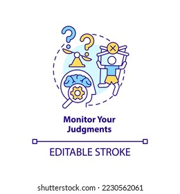 Monitor your judgments concept icon. Information consumption. Prevent news overload abstract idea thin line illustration. Isolated outline drawing. Editable stroke. Arial, Myriad Pro-Bold fonts used