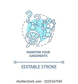 Monitor your judgments turquoise concept icon. Protecting brain from bad news abstract idea thin line illustration. Isolated outline drawing. Editable stroke. Arial, Myriad Pro-Bold fonts used