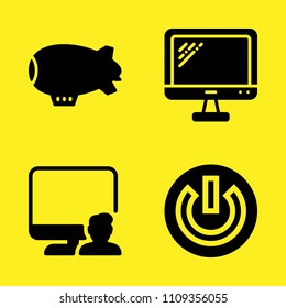 monitor, zeppelin, computer and power button vector icon set. Sample icons set for web and graphic design