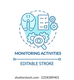 Monitoring activities turquoise concept icon. Contamination control. HACCP principle abstract idea thin line illustration. Isolated outline drawing. Editable stroke. Arial, Myriad Pro-Bold fonts used