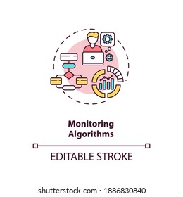 Monitoring algorithms concept icon. Becoming nanoinfluencer tip idea thin line illustration. Search engine algorithms. Post popularity. Vector isolated outline RGB color drawing. Editable stroke