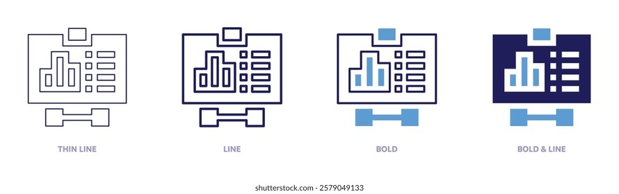 Monitoring analysis icon in 4 different styles. Thin Line, Line, Bold, and Bold Line. Duotone style. Editable stroke.