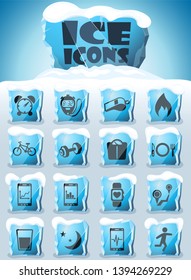 monitoring apps vector icons frozen in transparent blocks of ice