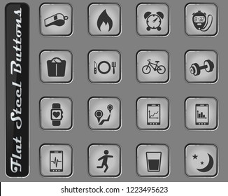 monitoring apps vector web icons on the flat steel buttons