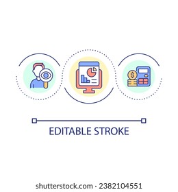 Monitoring business cash flow loop concept icon. Checking account reports abstract idea thin line illustration. Capital statements. Isolated outline drawing. Editable stroke. Arial font used