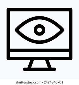 Monitoreo, Computadora Con Icono De Vector De Ojos. Icono lineal aislado.