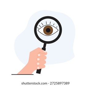 Überwachungskonzept Hand, die eine Lupe mit einem Auge hält