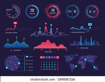 Monitoring dashboard. Simple dashboards infographic vector template, modern technology charts and graphs graphic concept, ui diagrams future design