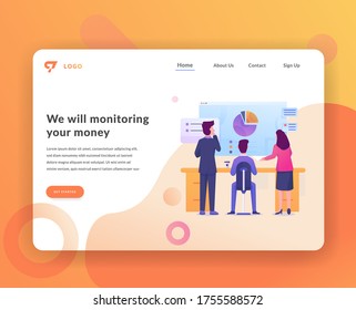 monitoring earning web landing page with illustration