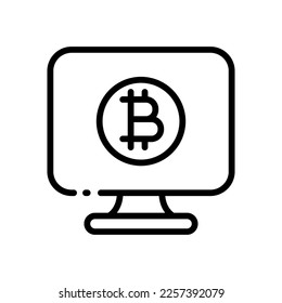 Monitoring exchange rate set icon. Coins, money, mine, cryptocurrency, farm, cloud storage, trading, exchange, lightcoing, Ethereum, Tether. Vector line icon on white background