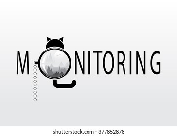 monitoring. Eye-glasses with a landscape in the form of a cat and the word monitoring.