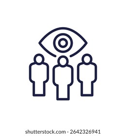 monitoring group icon with people, line pictogram on white