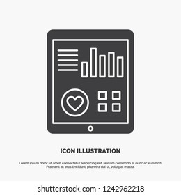 monitoring, health, heart, pulse, Patient Report Icon. glyph vector gray symbol for UI and UX, website or mobile application