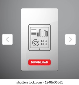 monitoring, health, heart, pulse, Patient Report Line Icon in Carousal Pagination Slider Design & Red Download Button