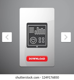 monitoring, health, heart, pulse, Patient Report Glyph Icon in Carousal Pagination Slider Design & Red Download Button