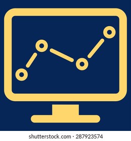 Monitoring icon from Business Bicolor Set. This flat vector symbol uses yellow color, rounded angles, and isolated on a blue background.