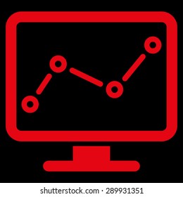 Monitoring icon from Business Bi-color Set. This flat vector symbol uses red color, rounded angles, and isolated on a black background.