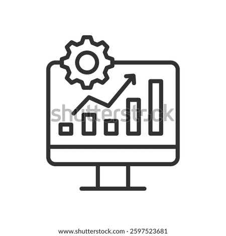 Monitoring, icon in line design. Surveillance, Tracking, Observation, Data analysis, Performance monitoring, System monitoring on white background vector. Monitoring editable stroke icon