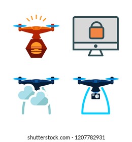 monitoring icon set. vector set about drone and monitor icons set.